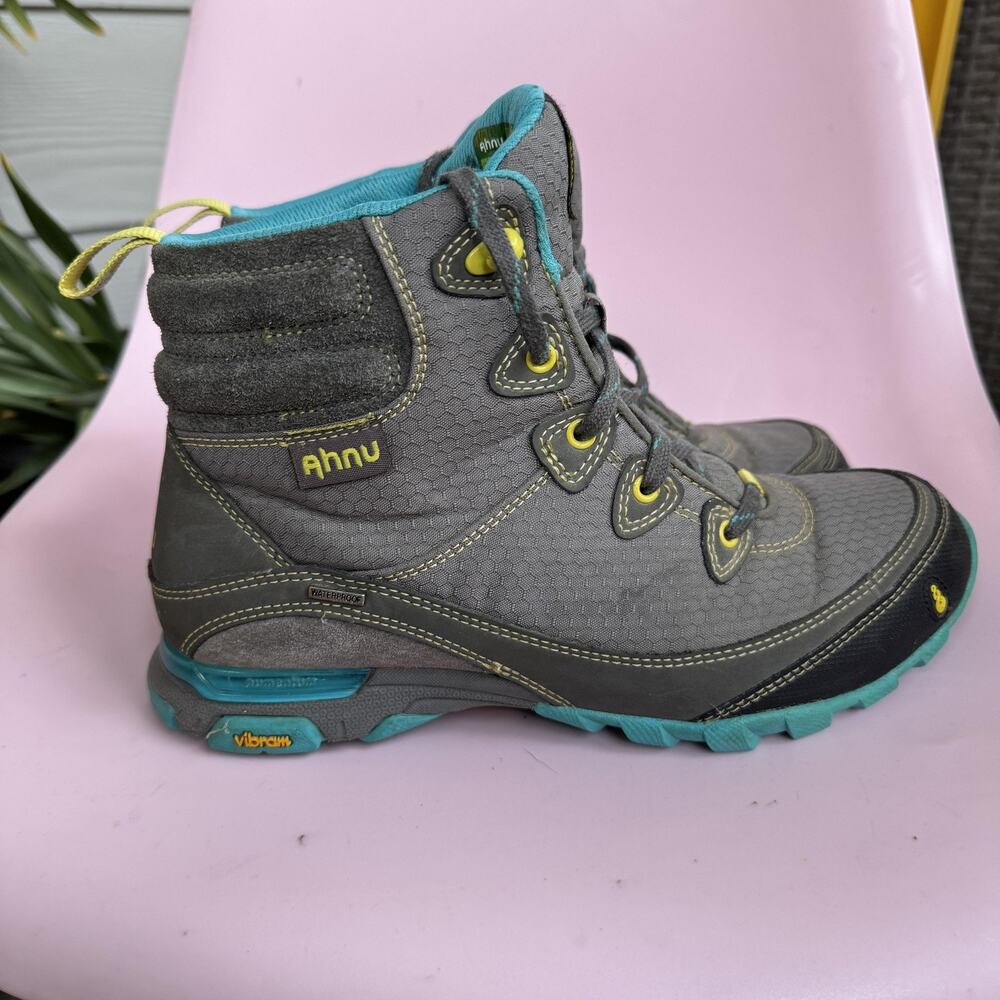 Ahnu Sugarpine Waterproof Hiking Boots Womens 6.5 Gray Blue Vibram‎